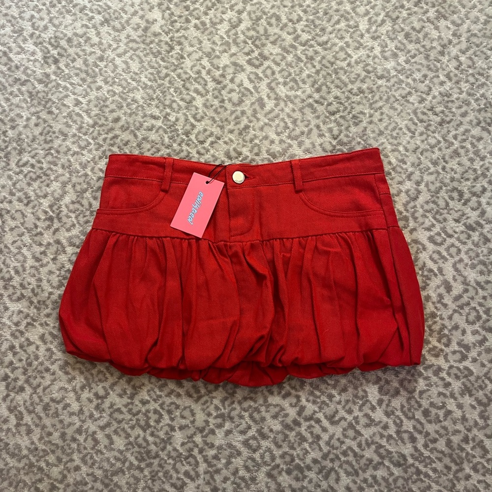 Edikted- Red denim mini bubble skirt (NWT)